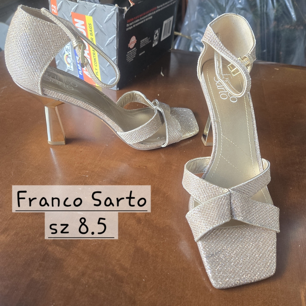 Franco Sarto Gold Stiletto Heels with Bow Detail